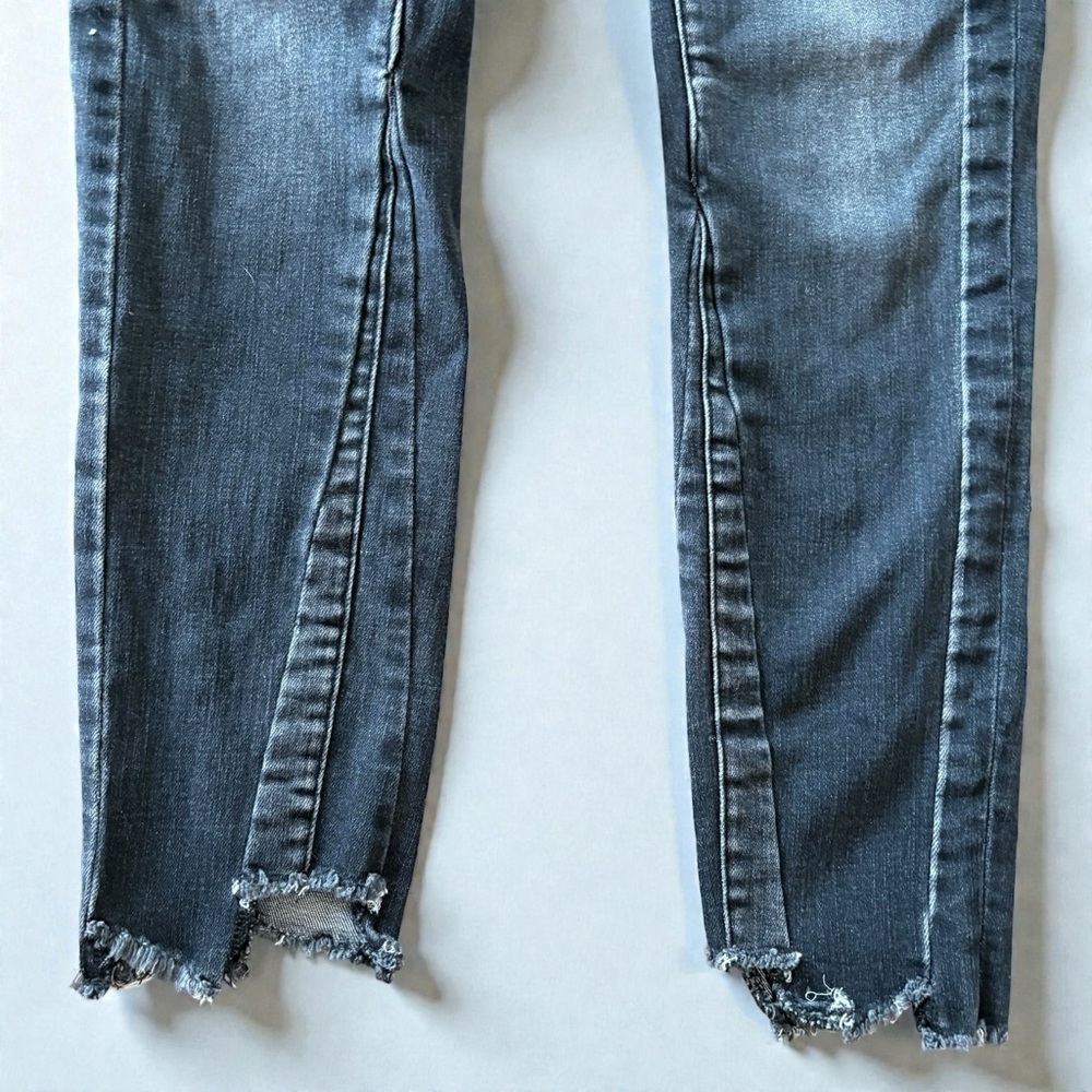 Vervet Jeans 28 Raw Split Flare Hems High Rise Charcoal Wash Distressed Stretch - Picture 10 of 11